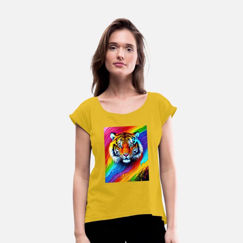 Tiger with rainbow splashes of colors