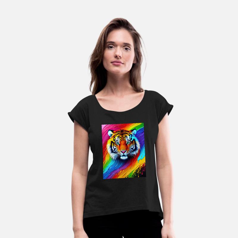 Tiger with rainbow splashes of colors