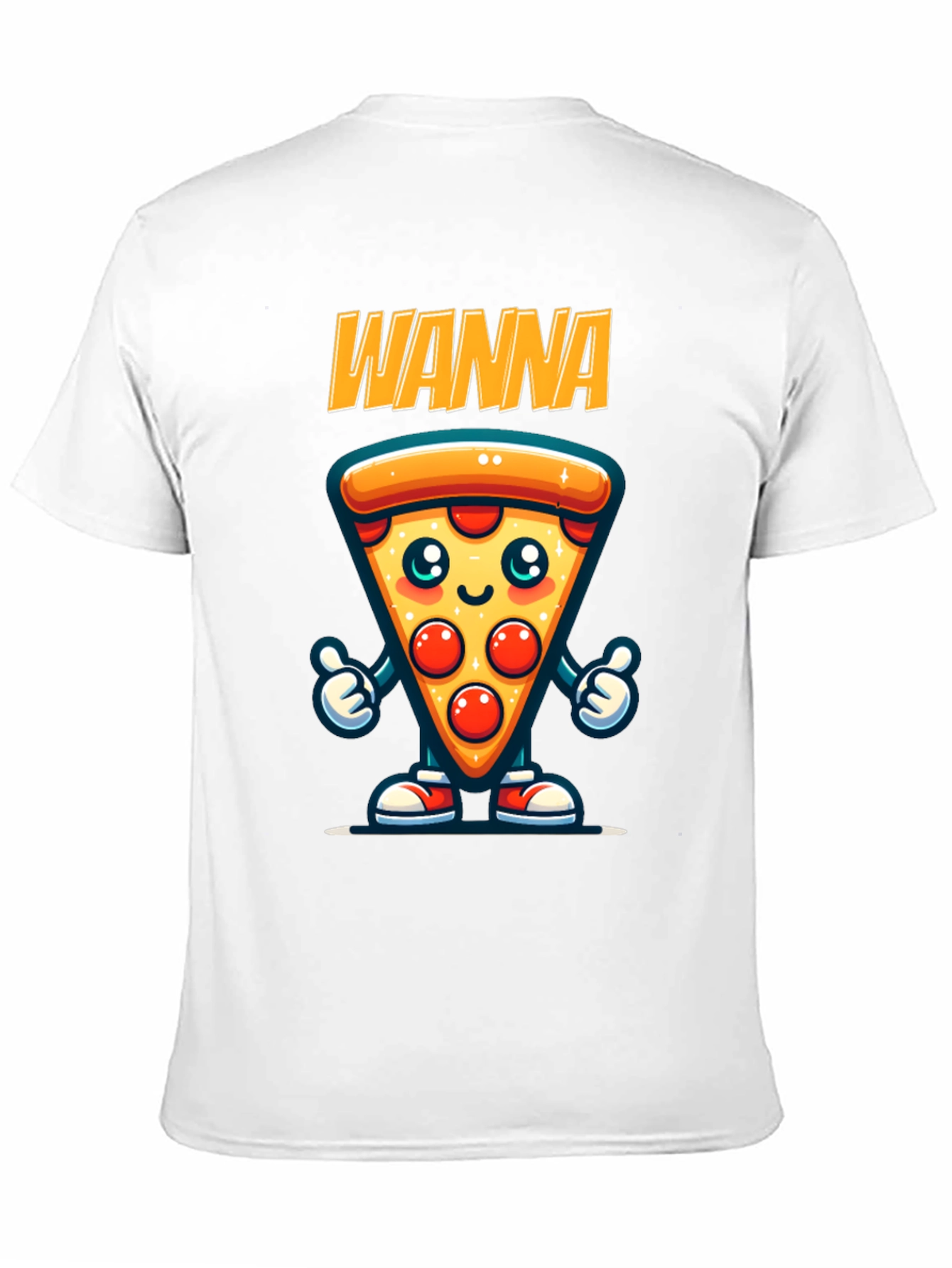 Wanna Pizza Cute Cartoon Graphic Black T-Shirt