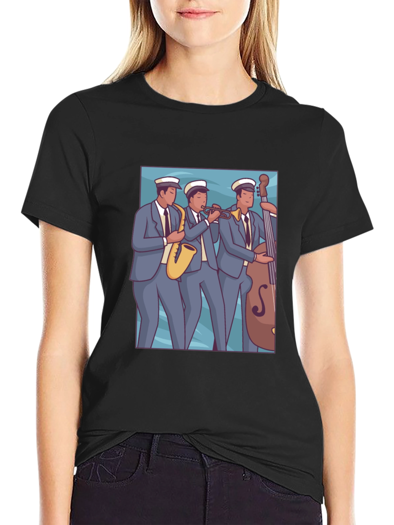 Vintage Jazz Band Graphic Black T-Shirt