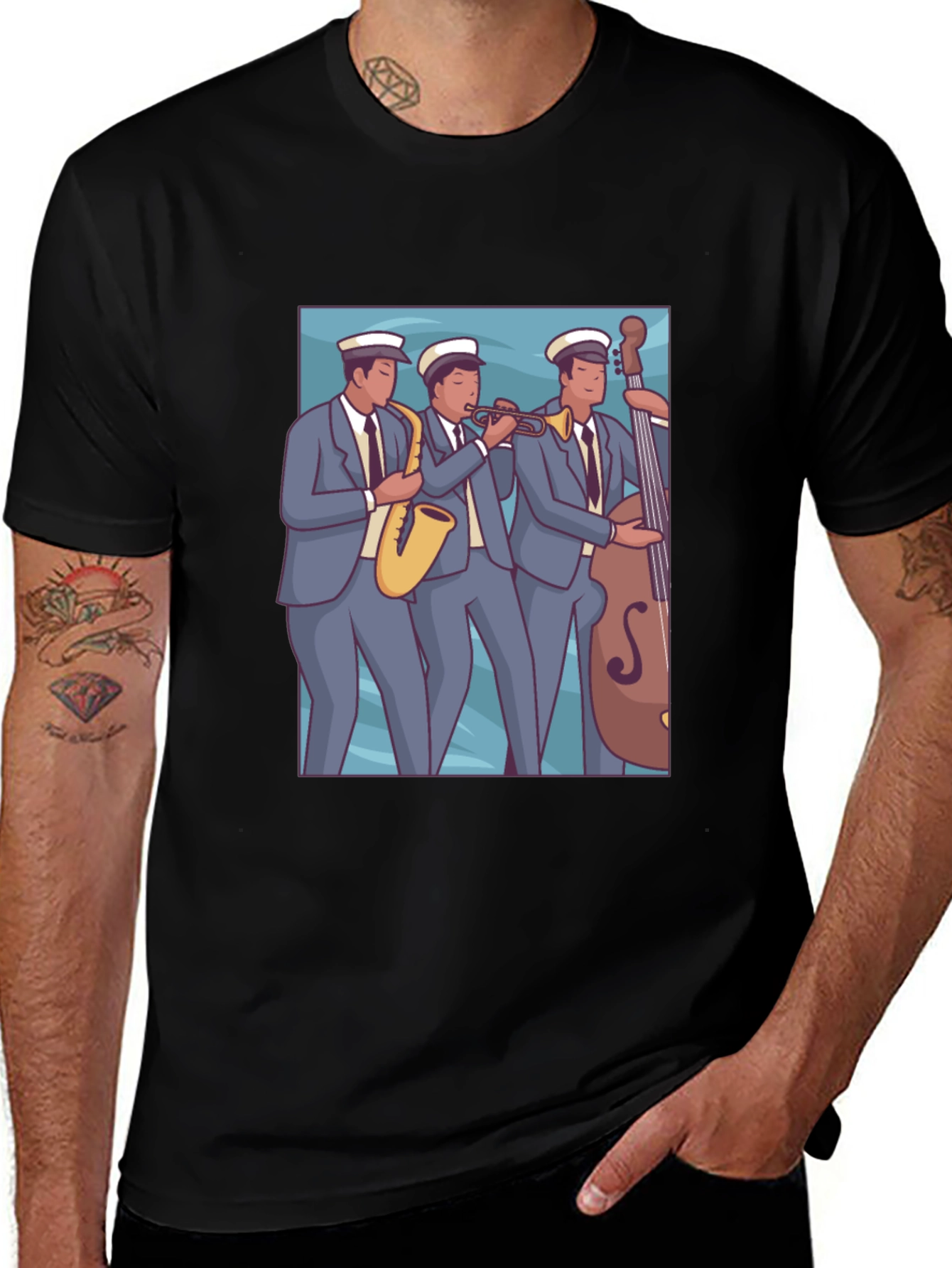 Vintage Jazz Band Graphic Black T-Shirt