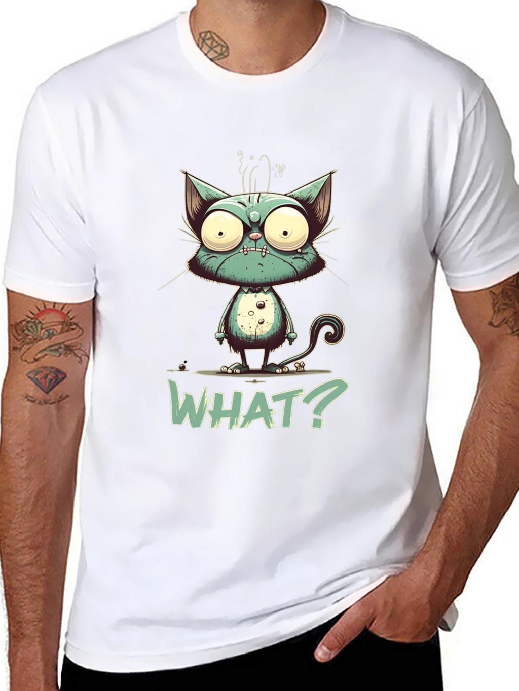 Cartoon Cat WHAT? Graphic Tee - Unisex