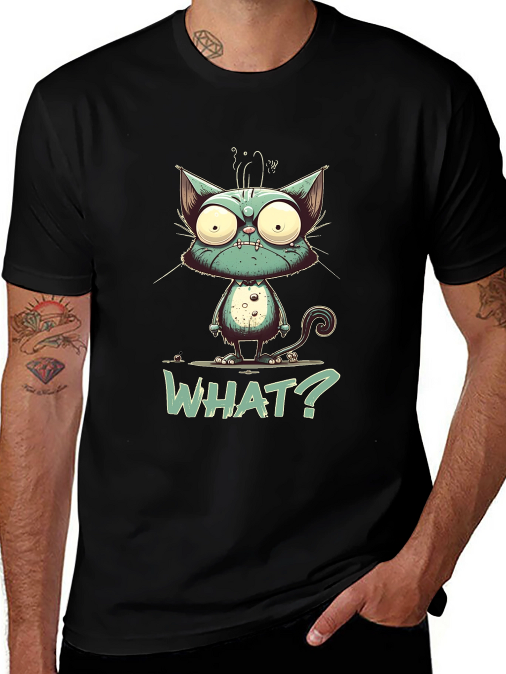 Cartoon Cat WHAT? Graphic Tee - Unisex