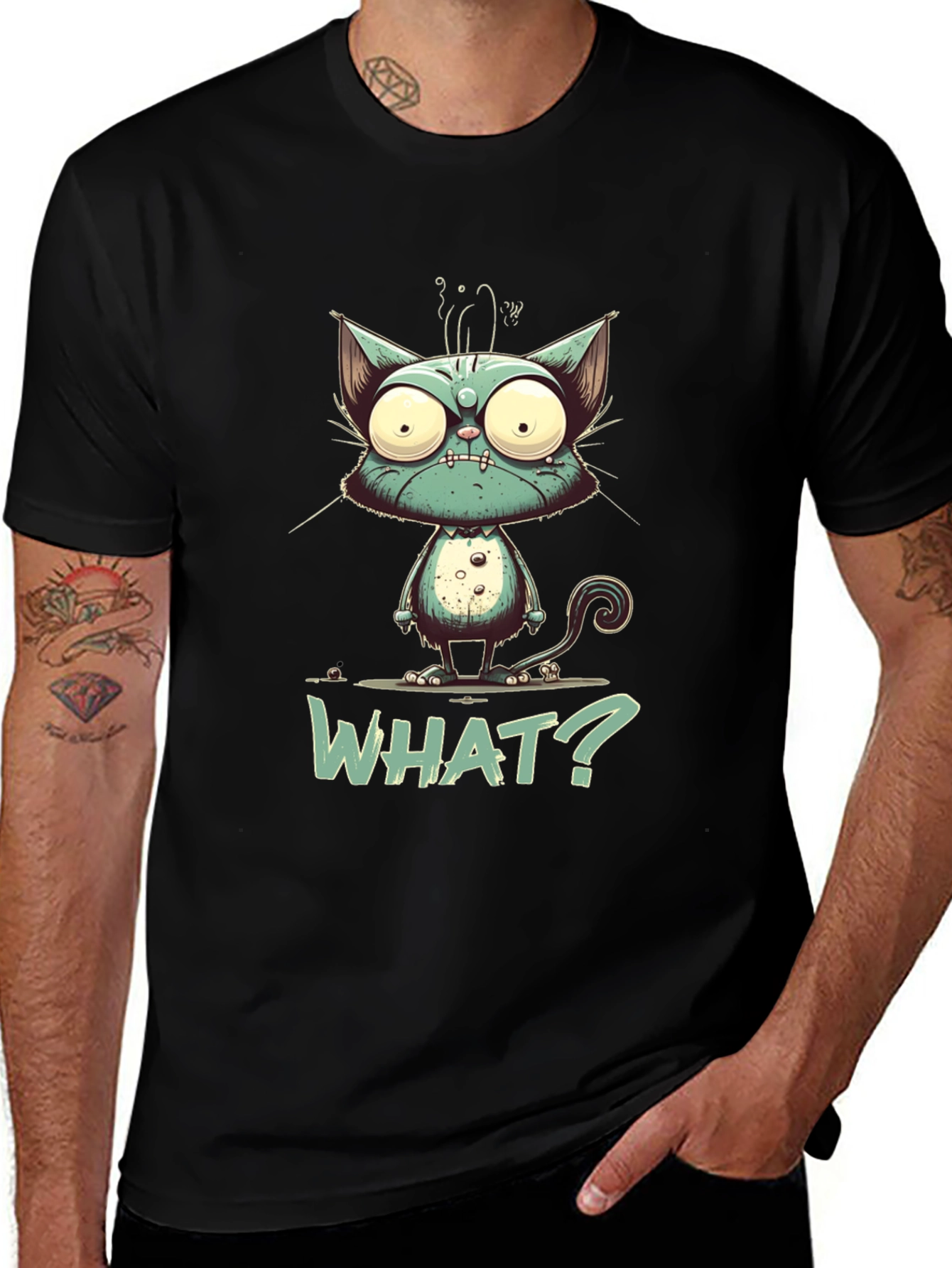 Cartoon Cat WHAT? Graphic Tee - Unisex