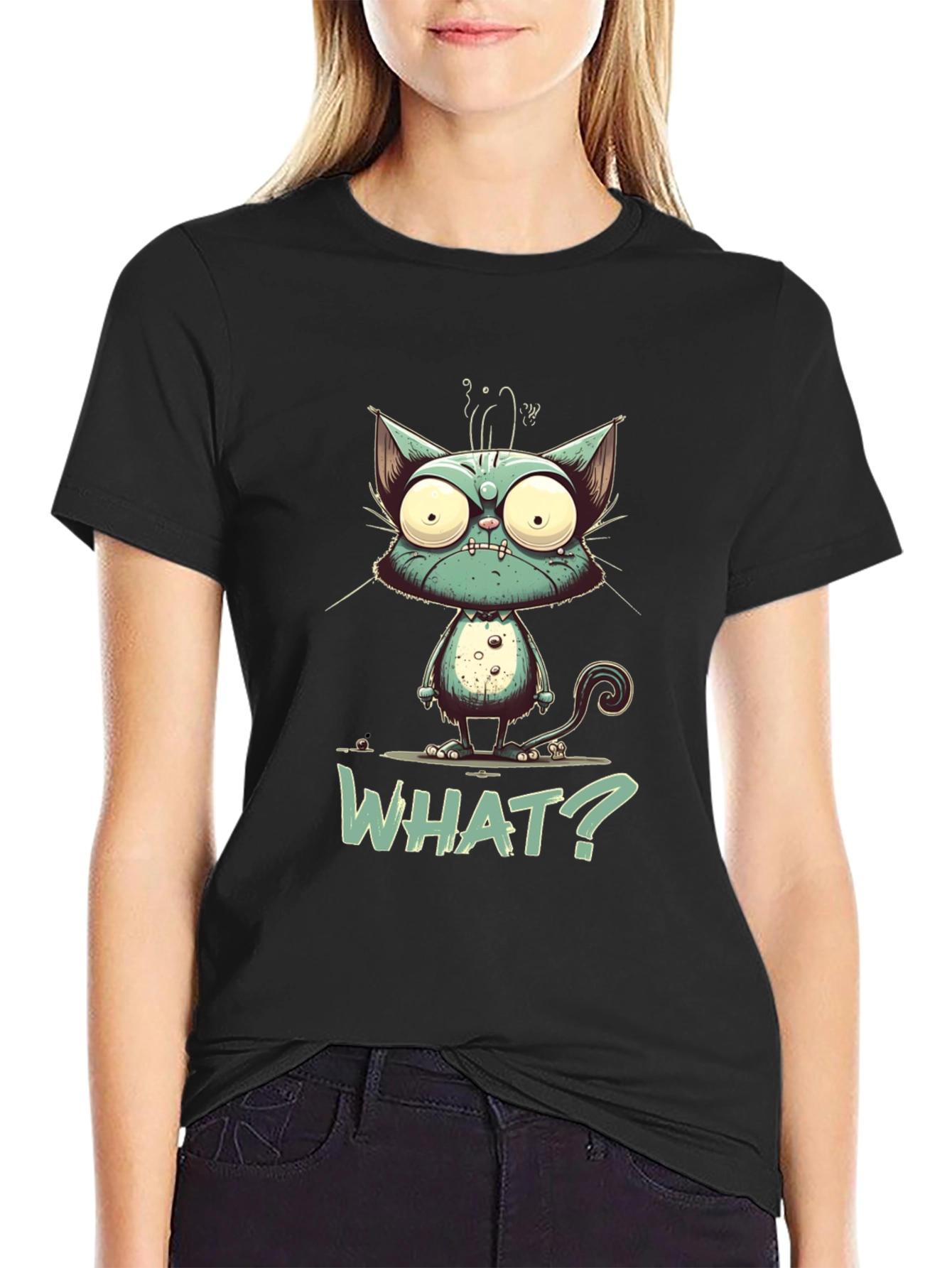 Cartoon Cat WHAT? Graphic Tee - Unisex