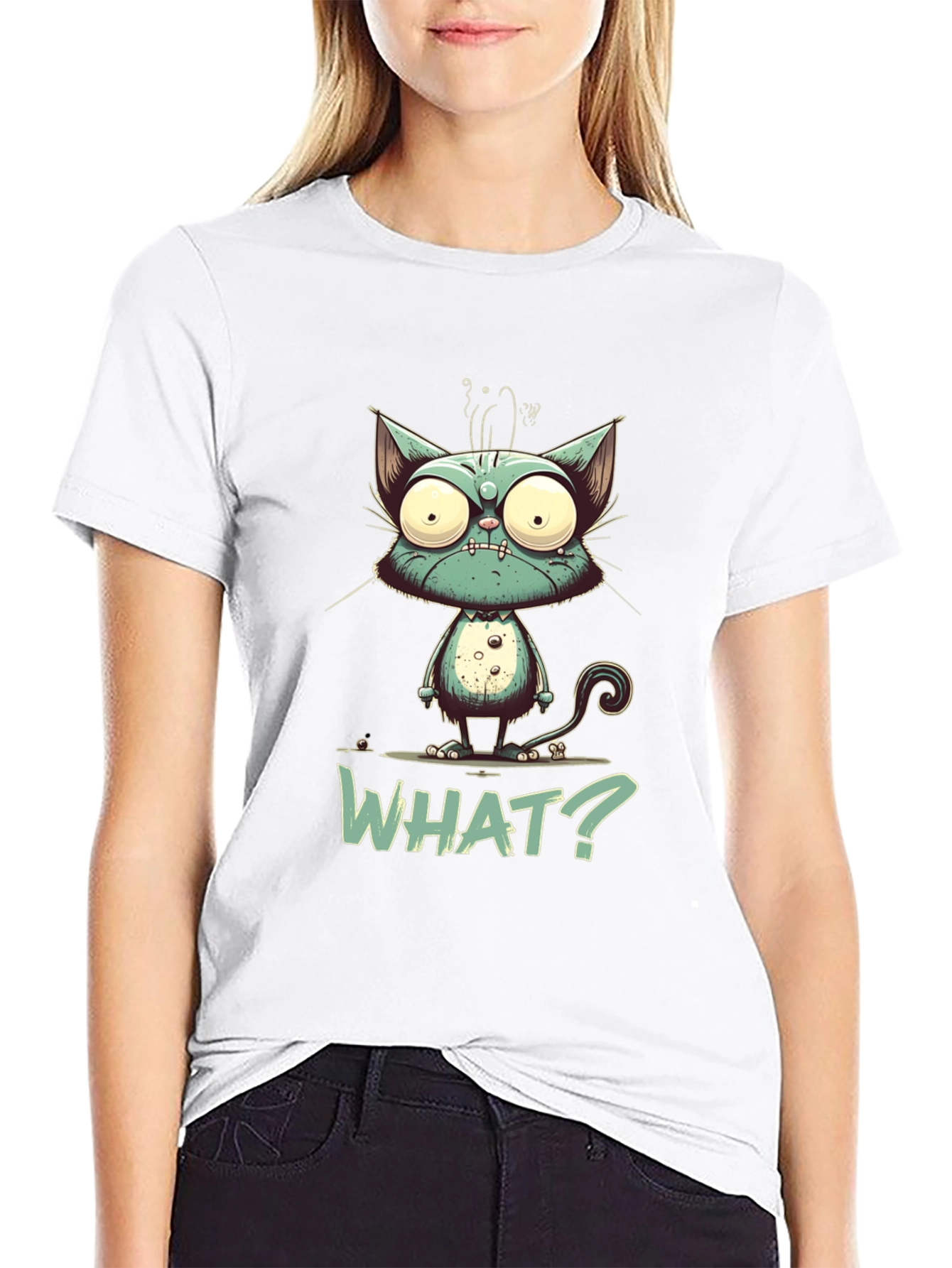 Cartoon Cat WHAT? Graphic Tee - Unisex