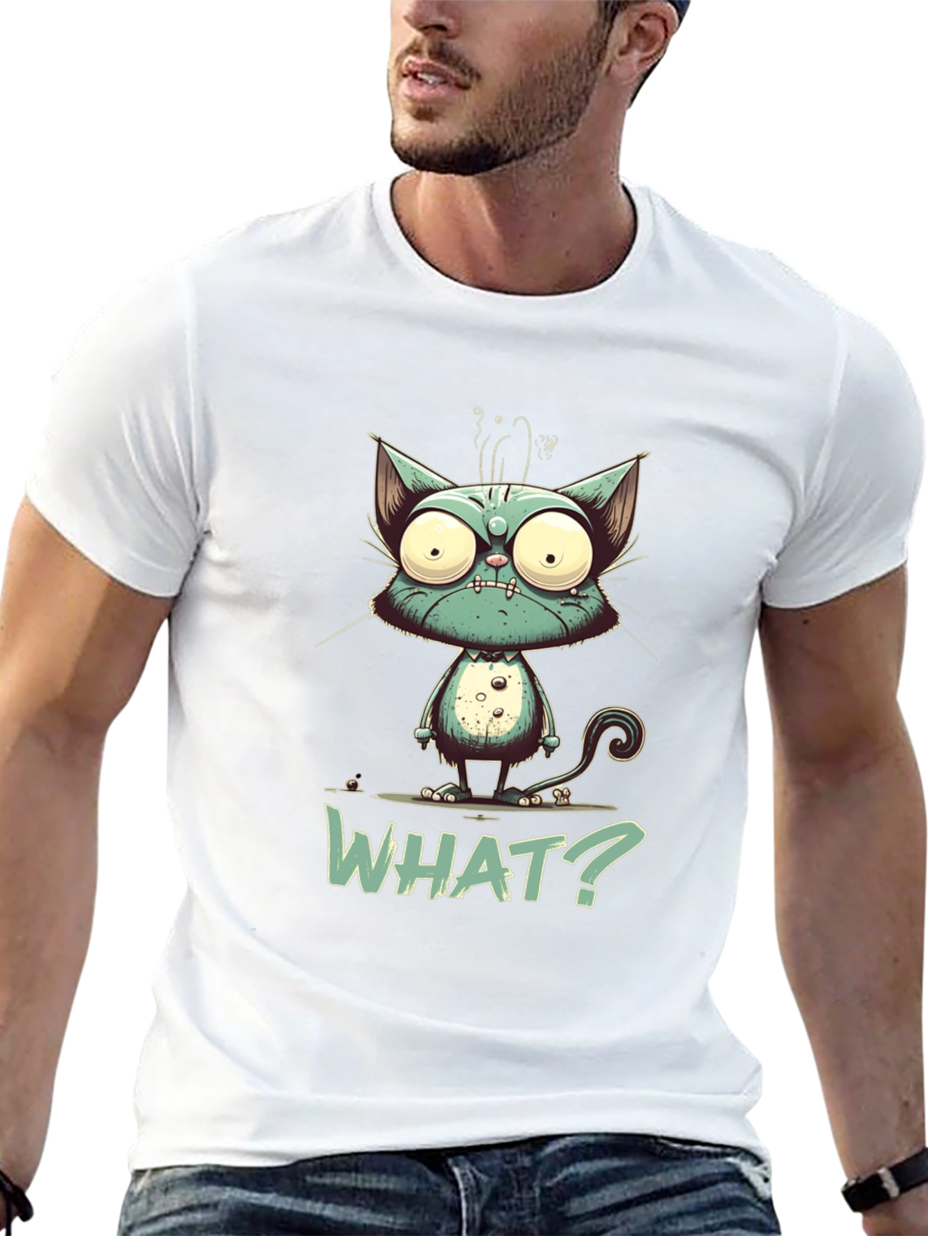 Cartoon Cat WHAT? Graphic Tee - Unisex