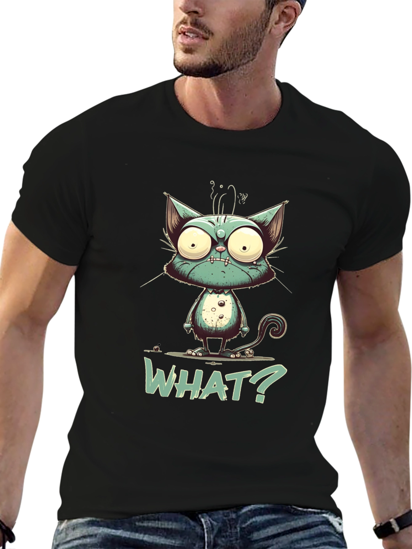 Cartoon Cat WHAT? Graphic Tee - Unisex