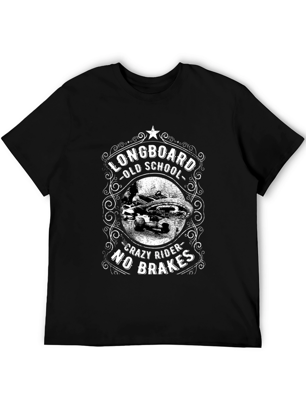 Longboard Old School T-Shirt - Crazy Rider No Brakes