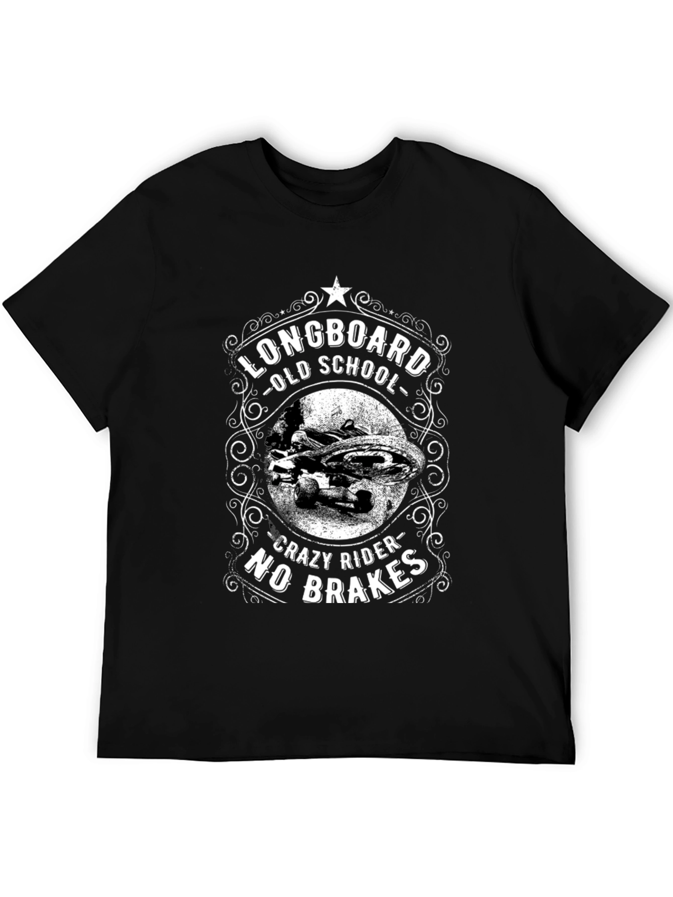 Longboard Old School T-Shirt - Crazy Rider No Brakes