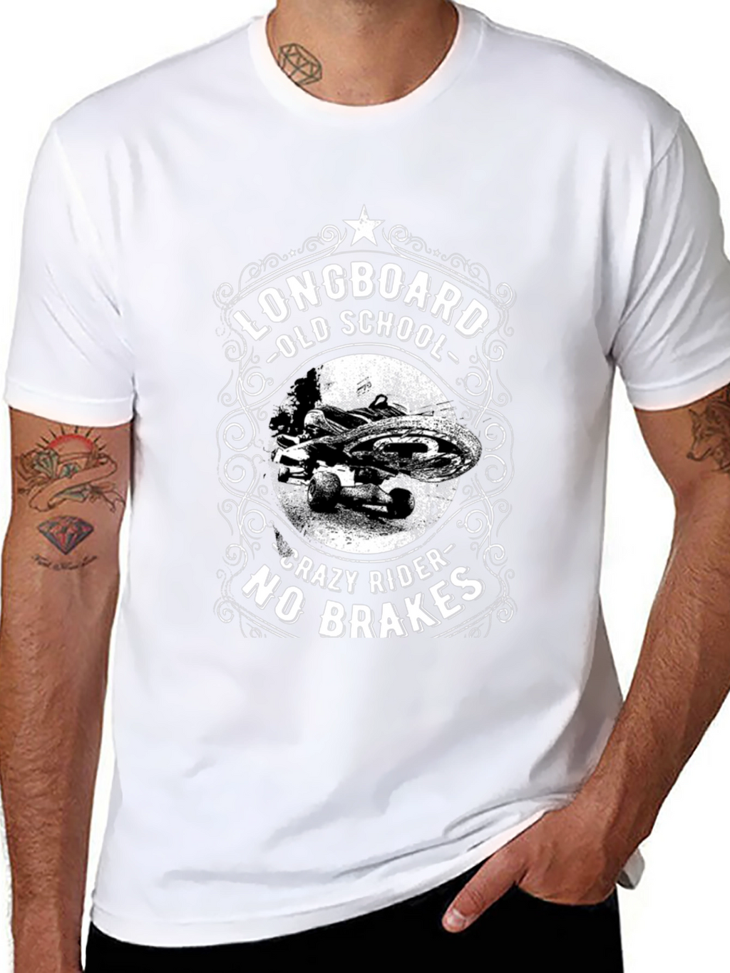 Longboard Old School T-Shirt - Crazy Rider No Brakes