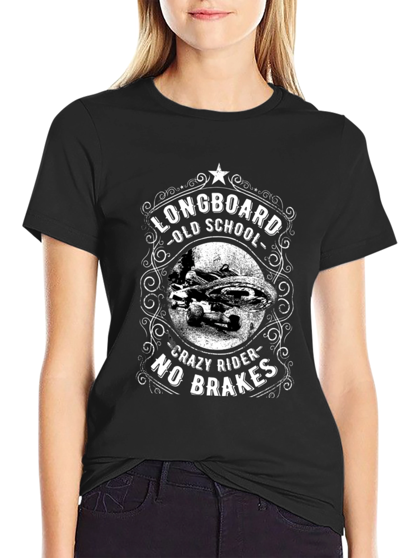 Longboard Old School T-Shirt - Crazy Rider No Brakes