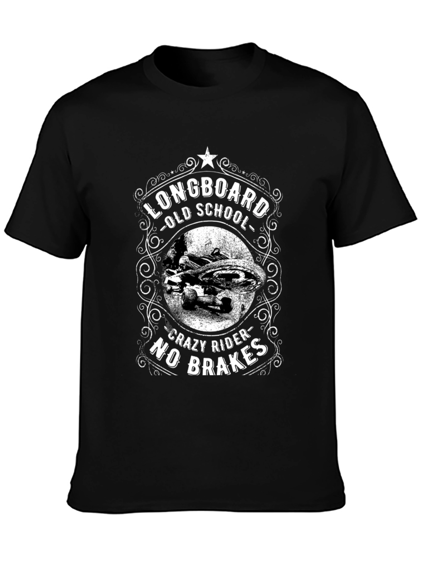 Longboard Old School T-Shirt - Crazy Rider No Brakes