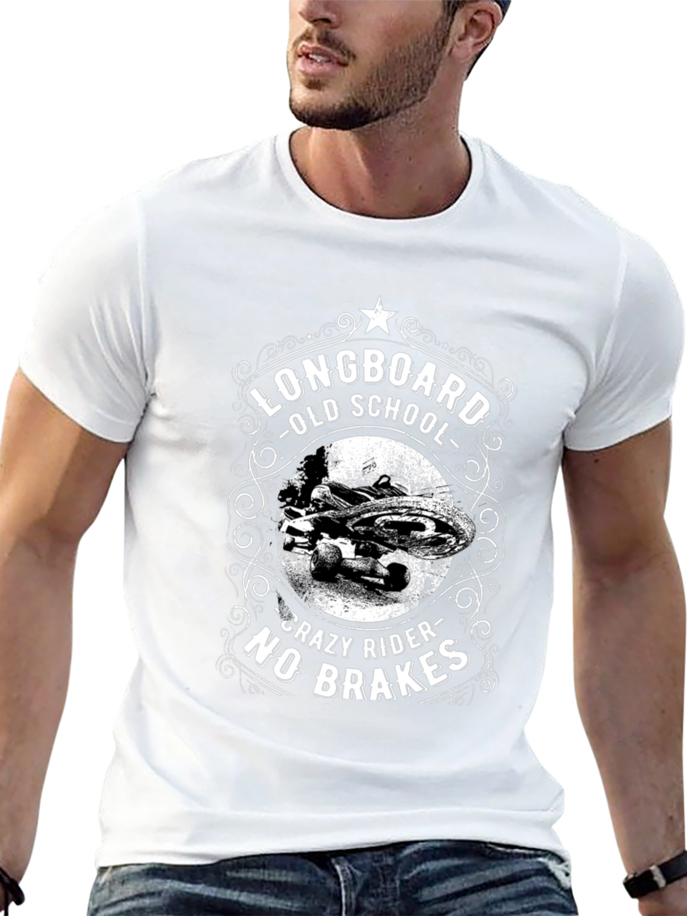 Longboard Old School T-Shirt - Crazy Rider No Brakes