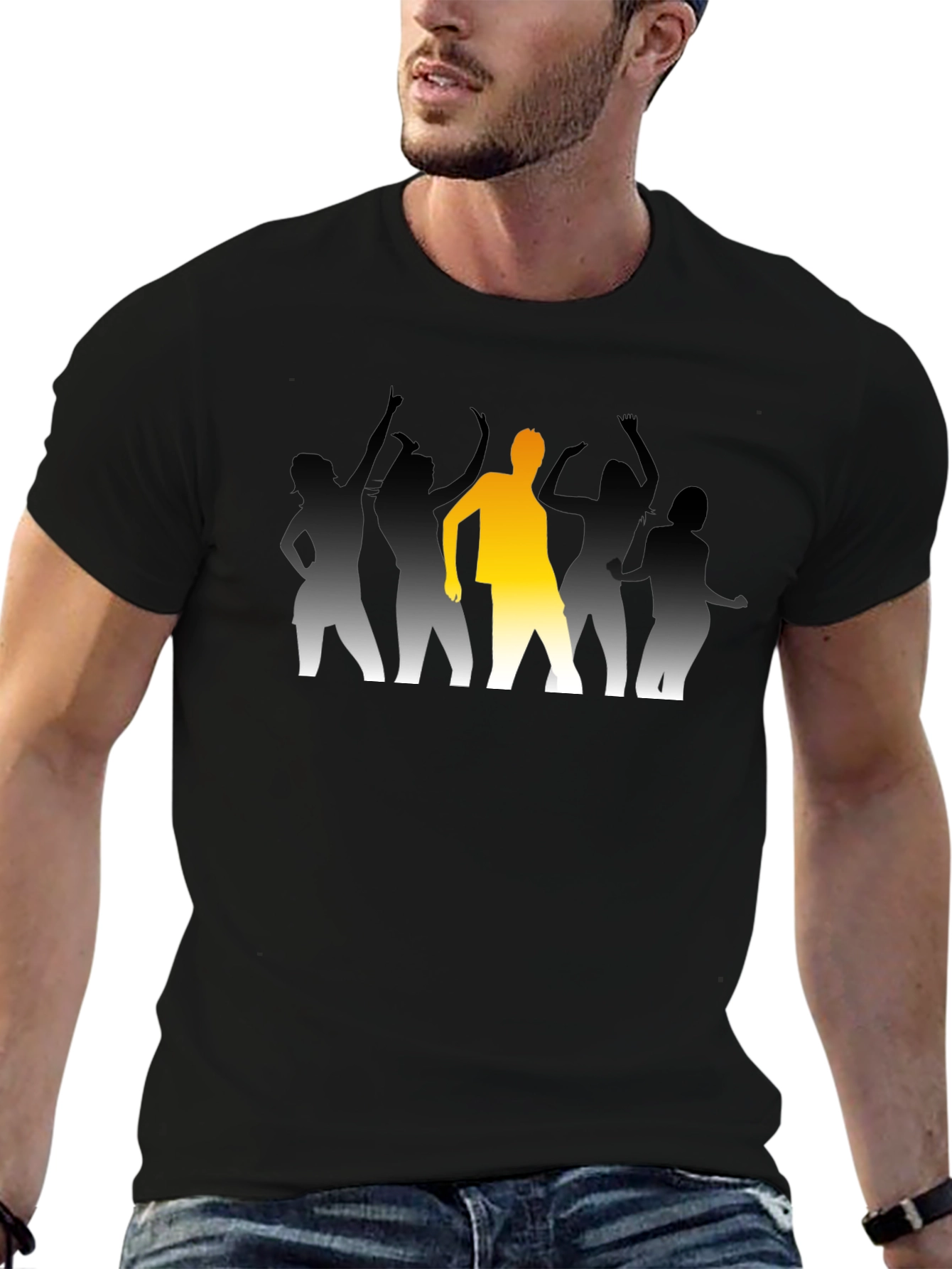 Dancing Crowd Graphic Tee - Black Cotton