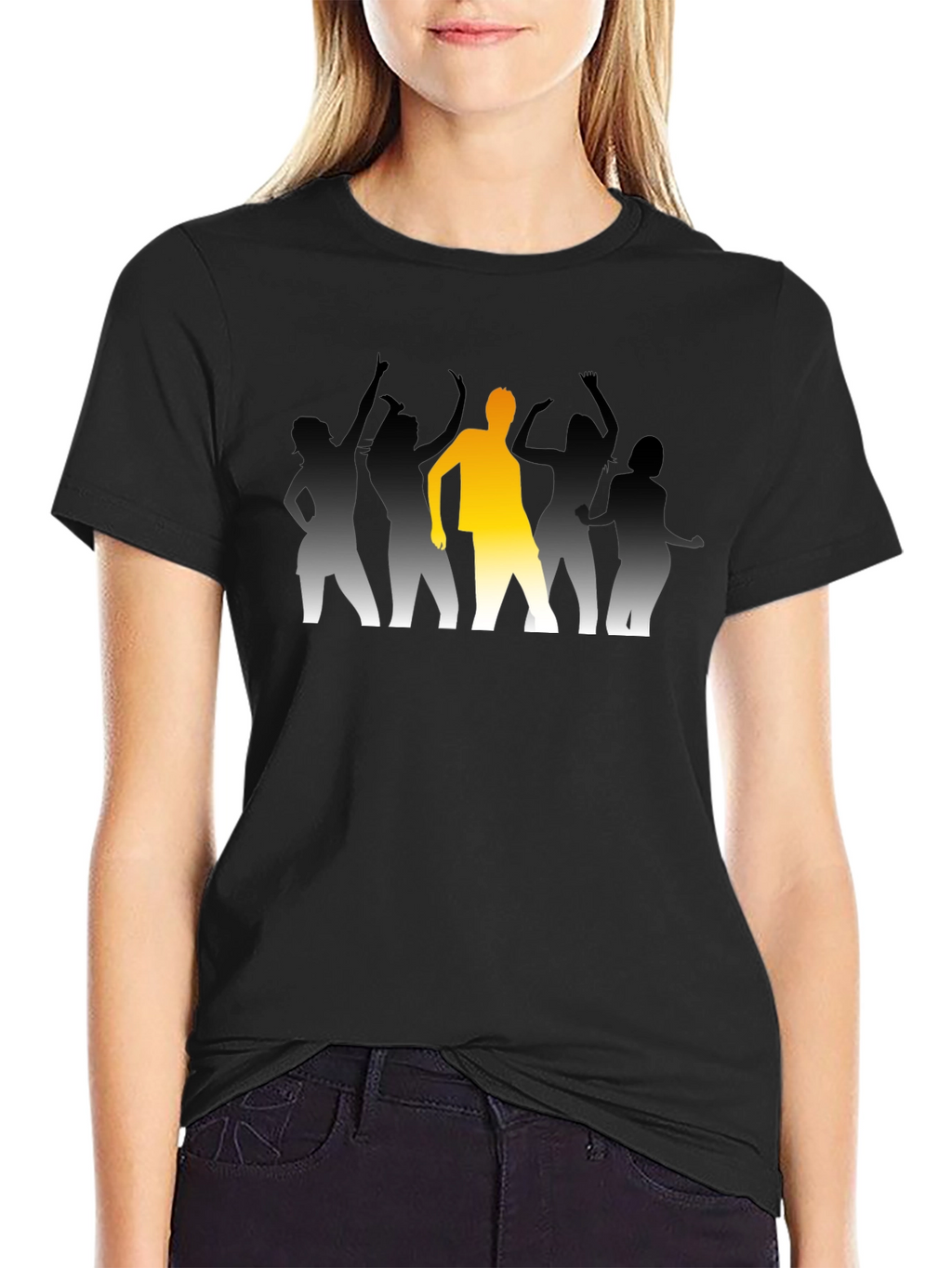 Dancing Crowd Graphic Tee - Black Cotton