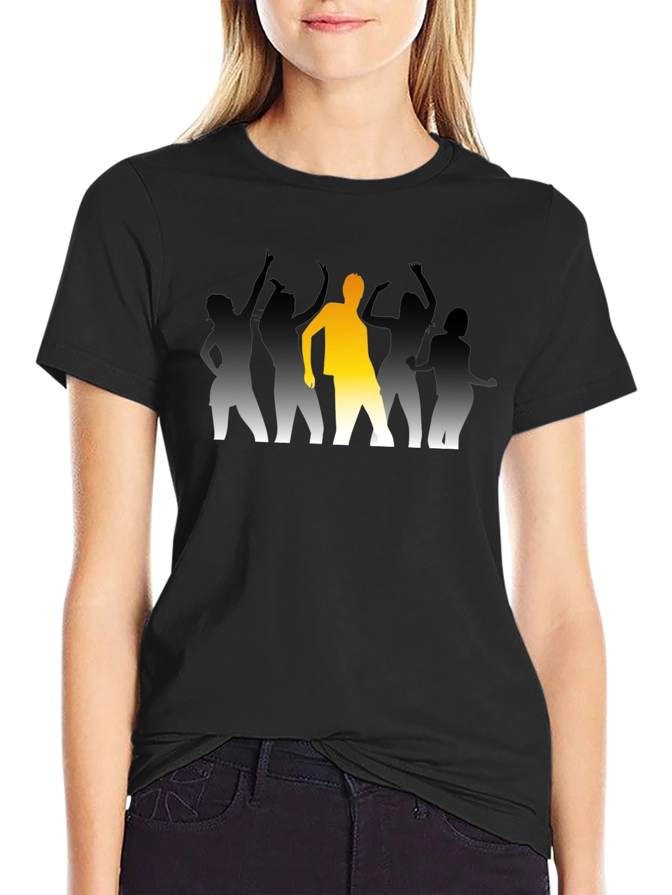 Dancing Crowd Graphic Tee - Black Cotton