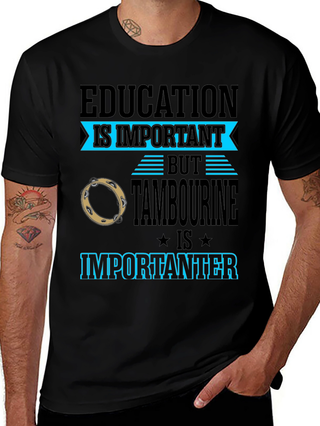Education vs Tambourine Black Graphic Tee