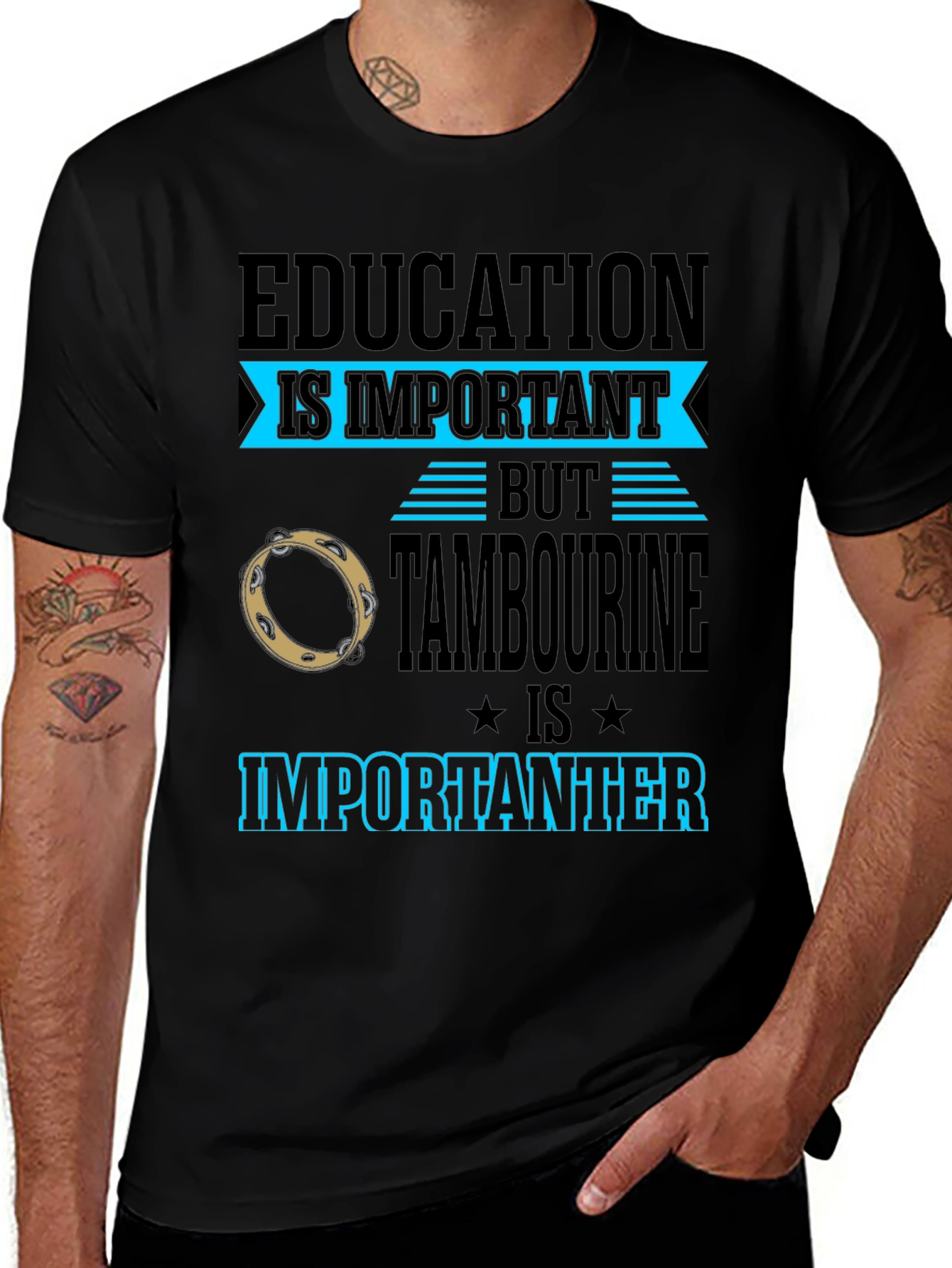 Education vs Tambourine Black Graphic Tee