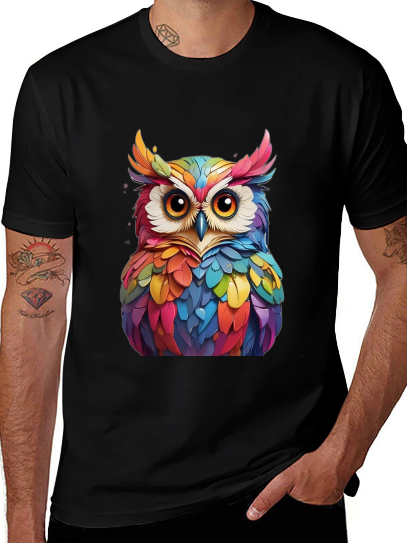 Rainbow Owl Graphic T-Shirt - Unique Colorful Design