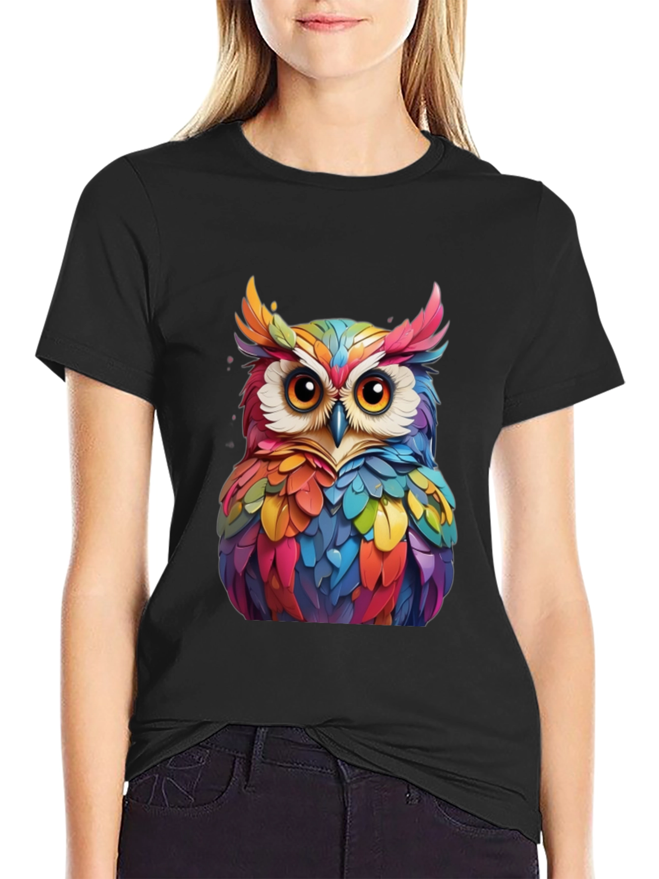 Rainbow Owl Graphic T-Shirt - Unique Colorful Design