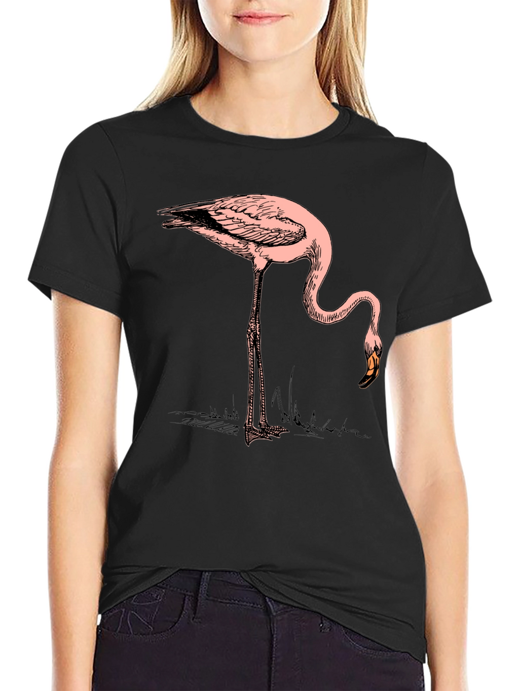 Flamingo Graphic Tee - Black Casual T-Shirt