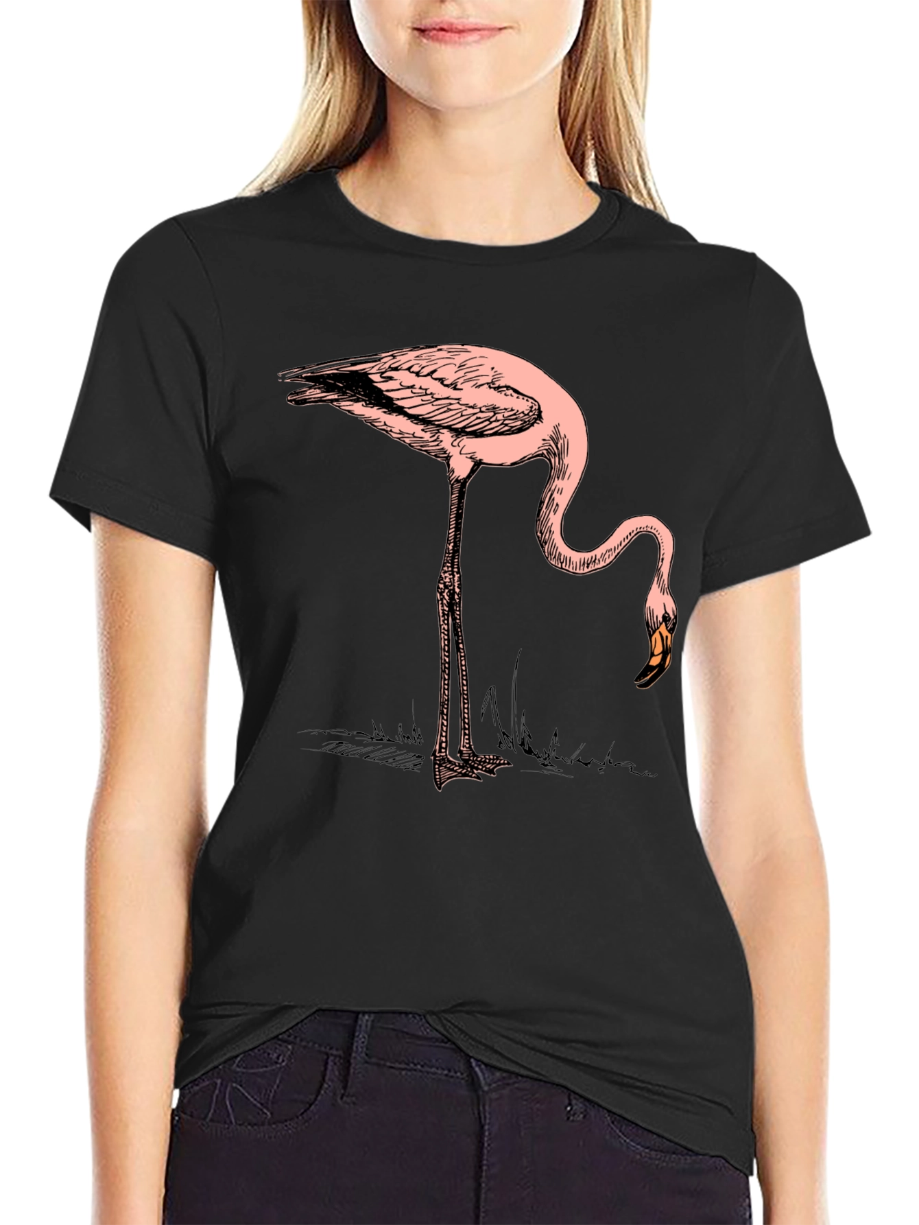 Flamingo Graphic Tee - Black Casual T-Shirt
