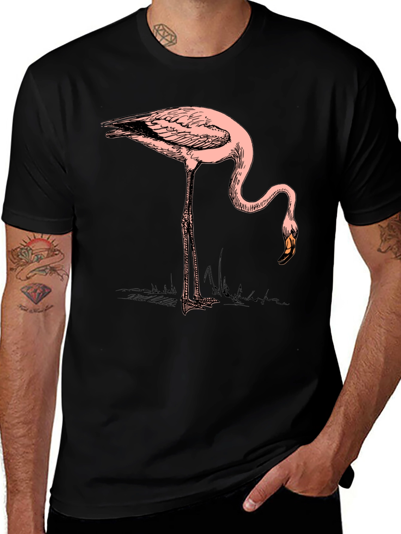 Flamingo Graphic Tee - Black Casual T-Shirt
