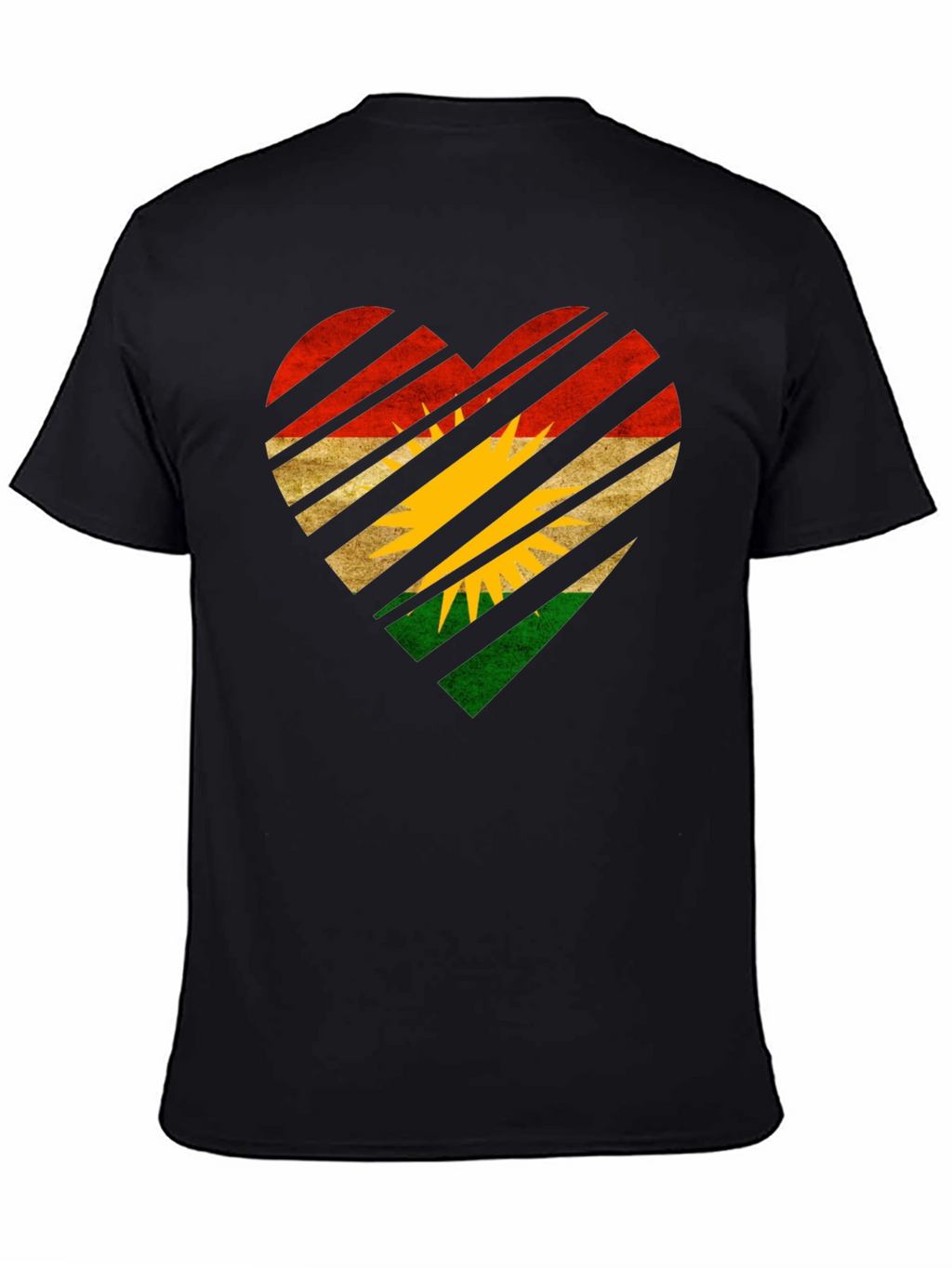 Kurdistan Flag Heart Graphic Black T-Shirt