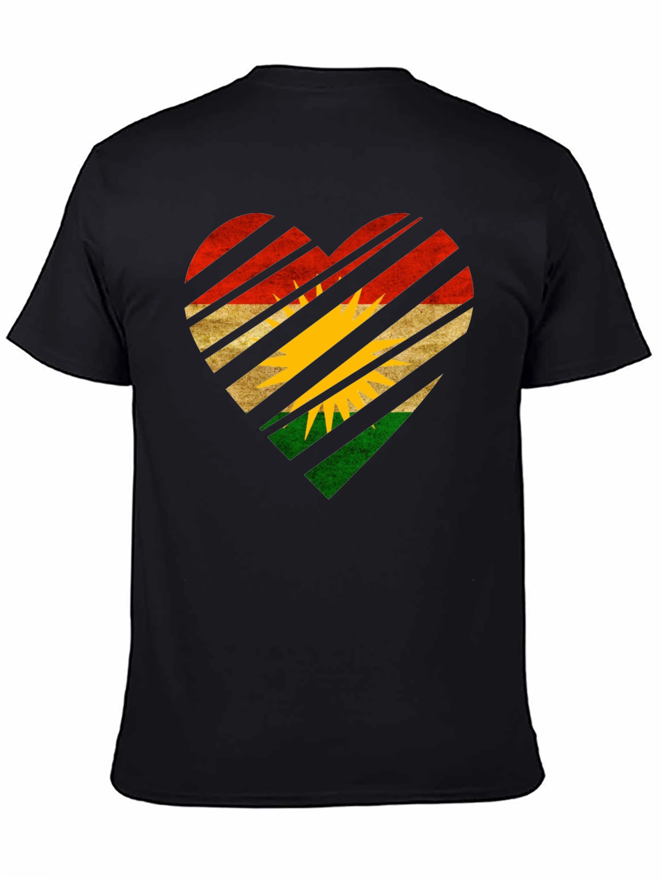 Kurdistan Flag Heart Graphic Black T-Shirt