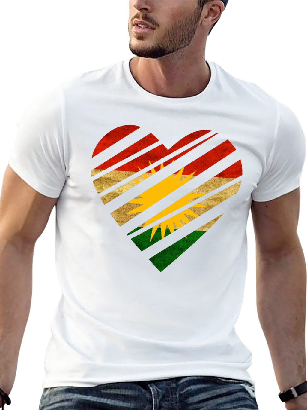 Kurdistan Flag Heart Graphic Black T-Shirt