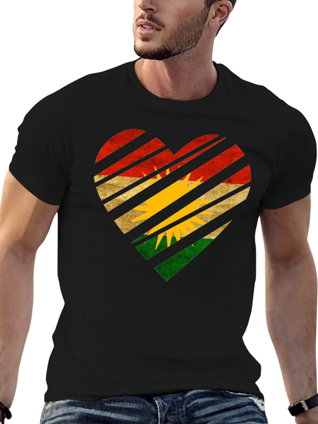 Kurdistan Flag Heart Graphic Black T-Shirt