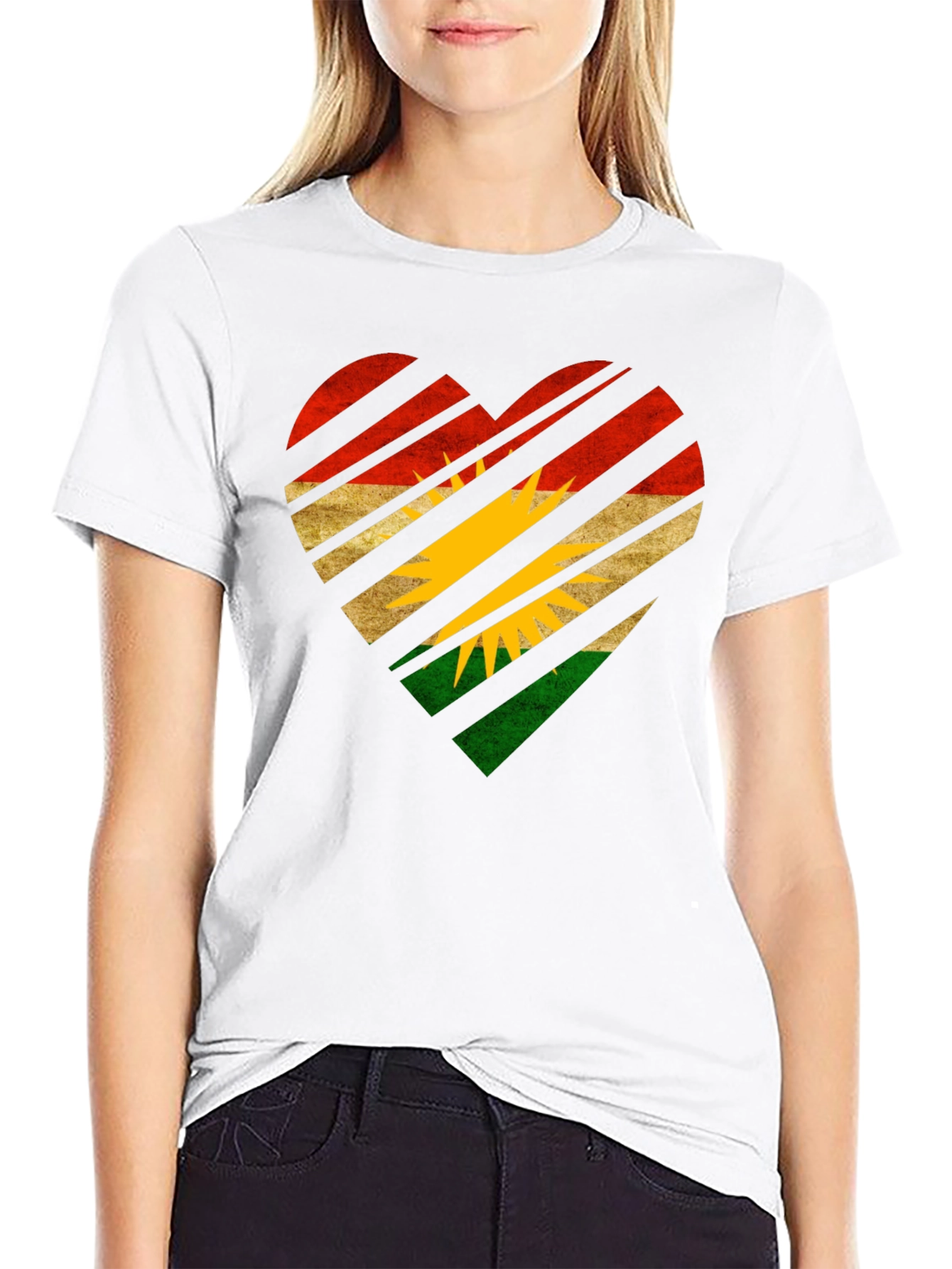 Kurdistan Flag Heart Graphic Black T-Shirt