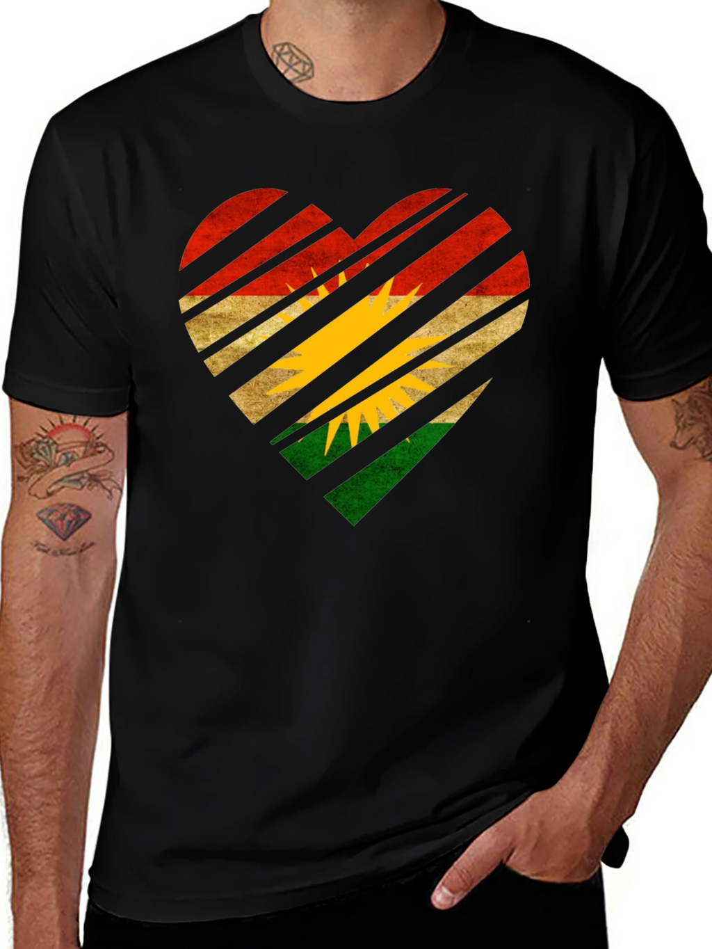 Kurdistan Flag Heart Graphic Black T-Shirt