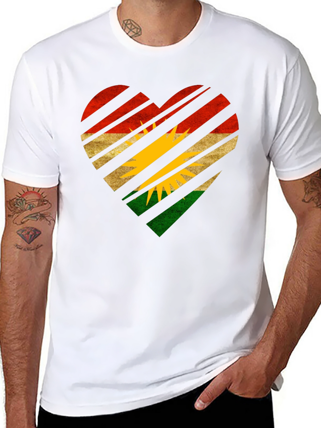 Kurdistan Flag Heart Graphic Black T-Shirt