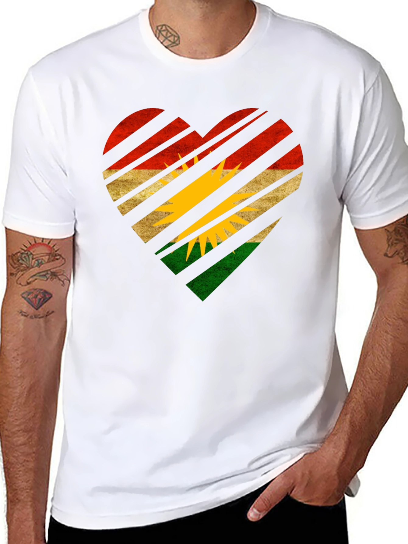 Kurdistan Flag Heart Graphic Black T-Shirt