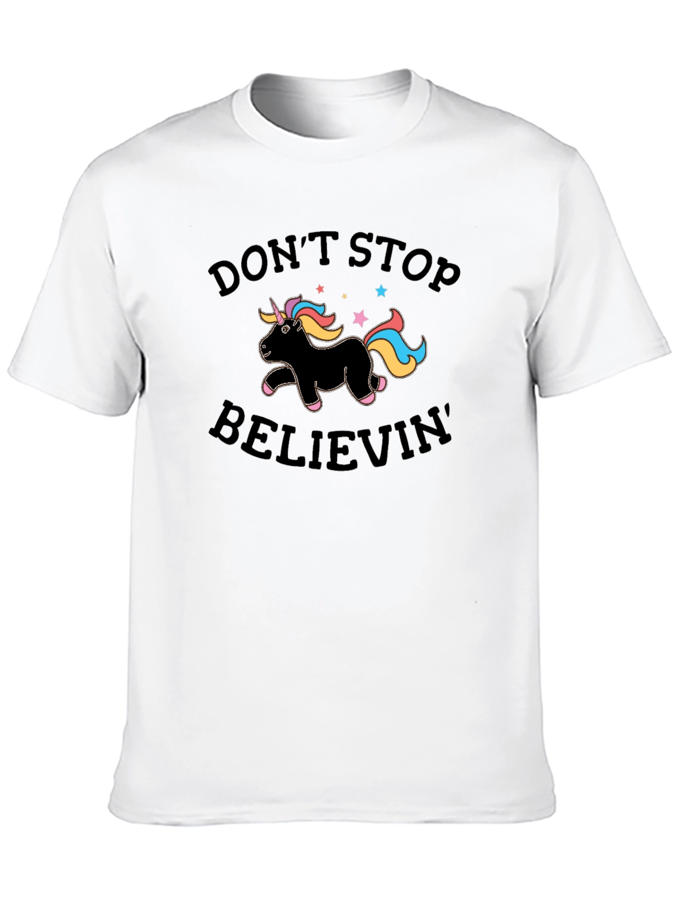 Dont Stop Believin Unicorn Black T-Shirt