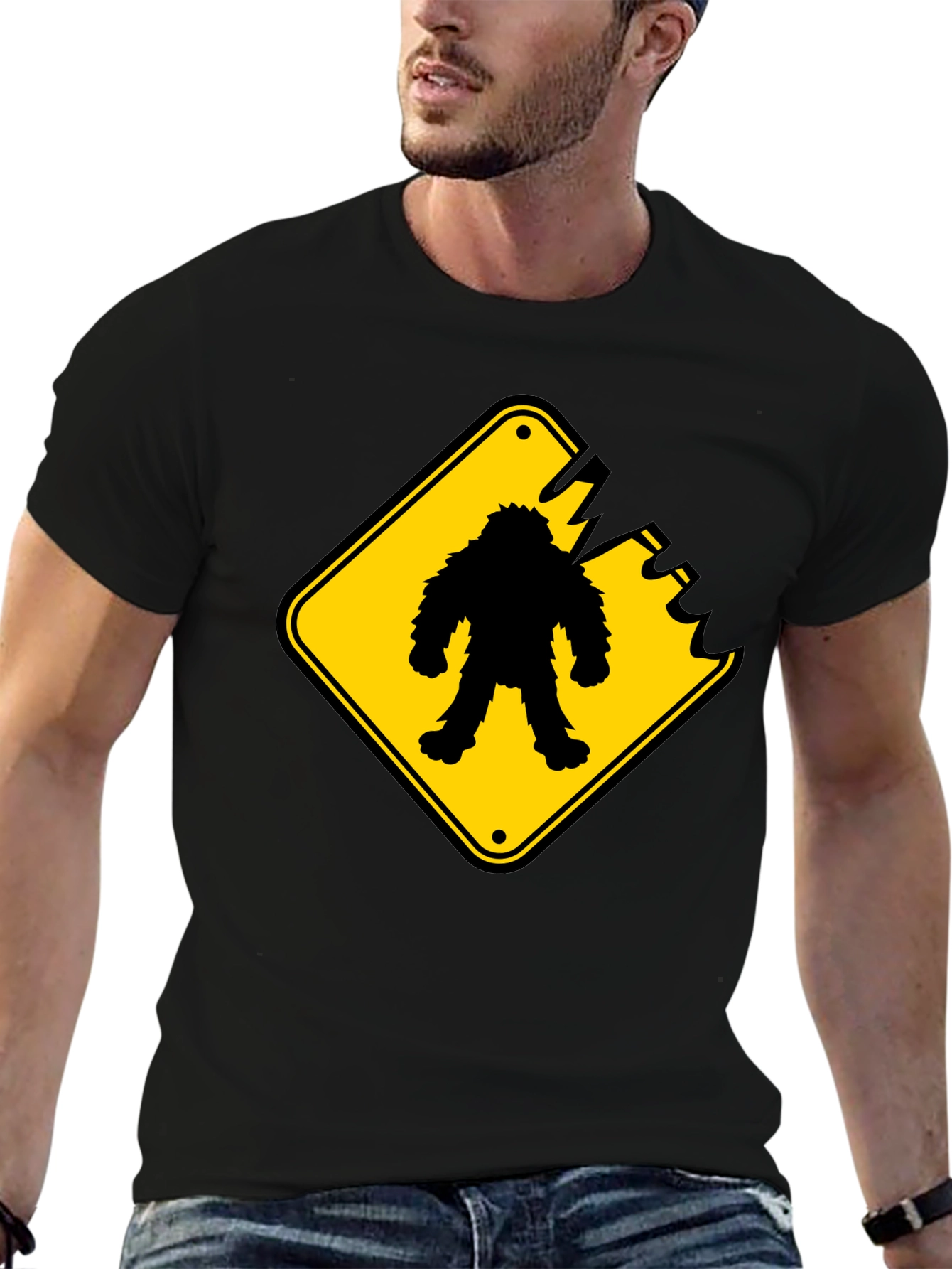 Sasquatch Crossing Black T-Shirt - Novelty Graphic Tee