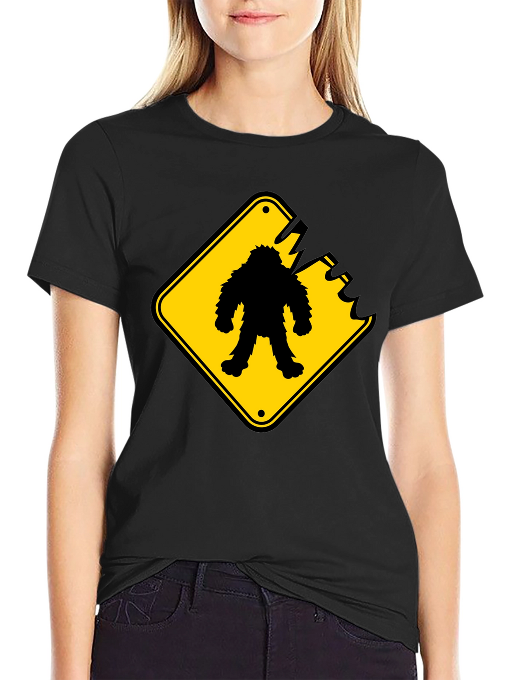 Sasquatch Crossing Black T-Shirt - Novelty Graphic Tee