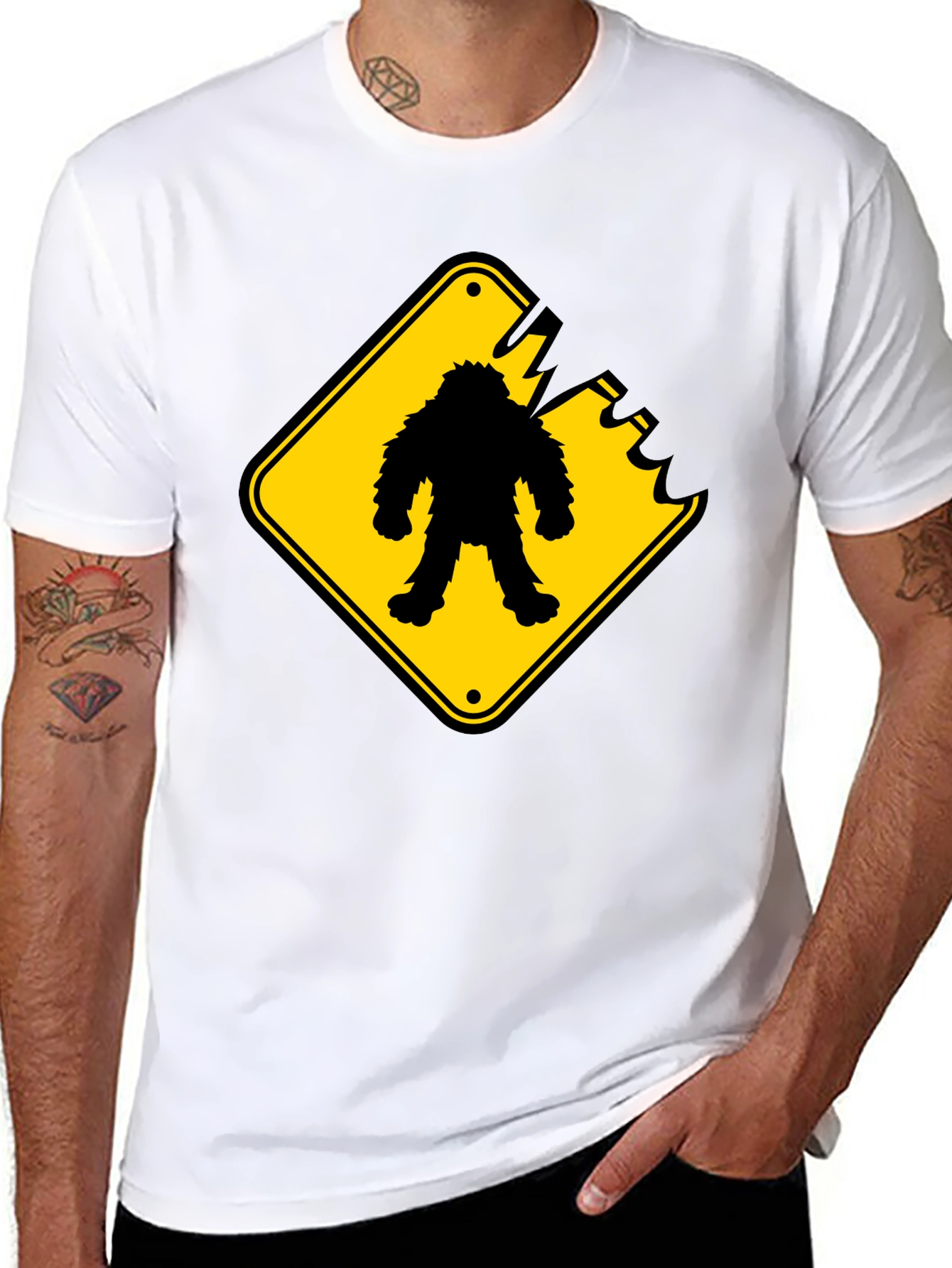Sasquatch Crossing Black T-Shirt - Novelty Graphic Tee