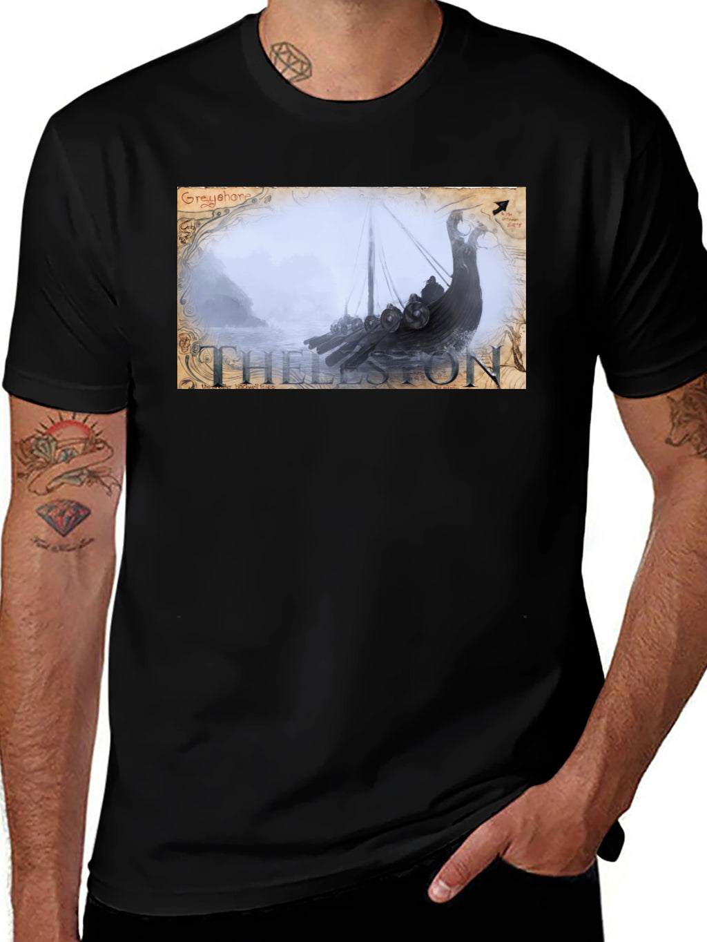Thelston Viking Ship Black T-Shirt