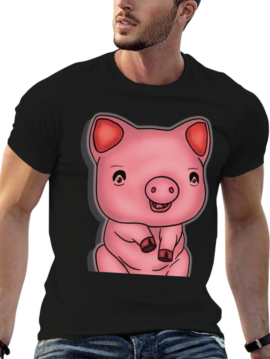Cute Pig Graphic Black T-Shirt
