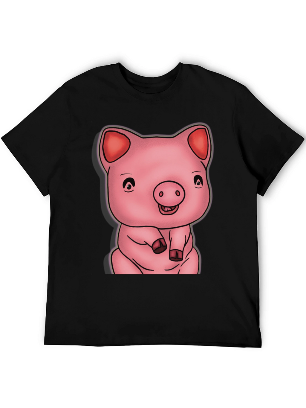 Cute Pig Graphic Black T-Shirt
