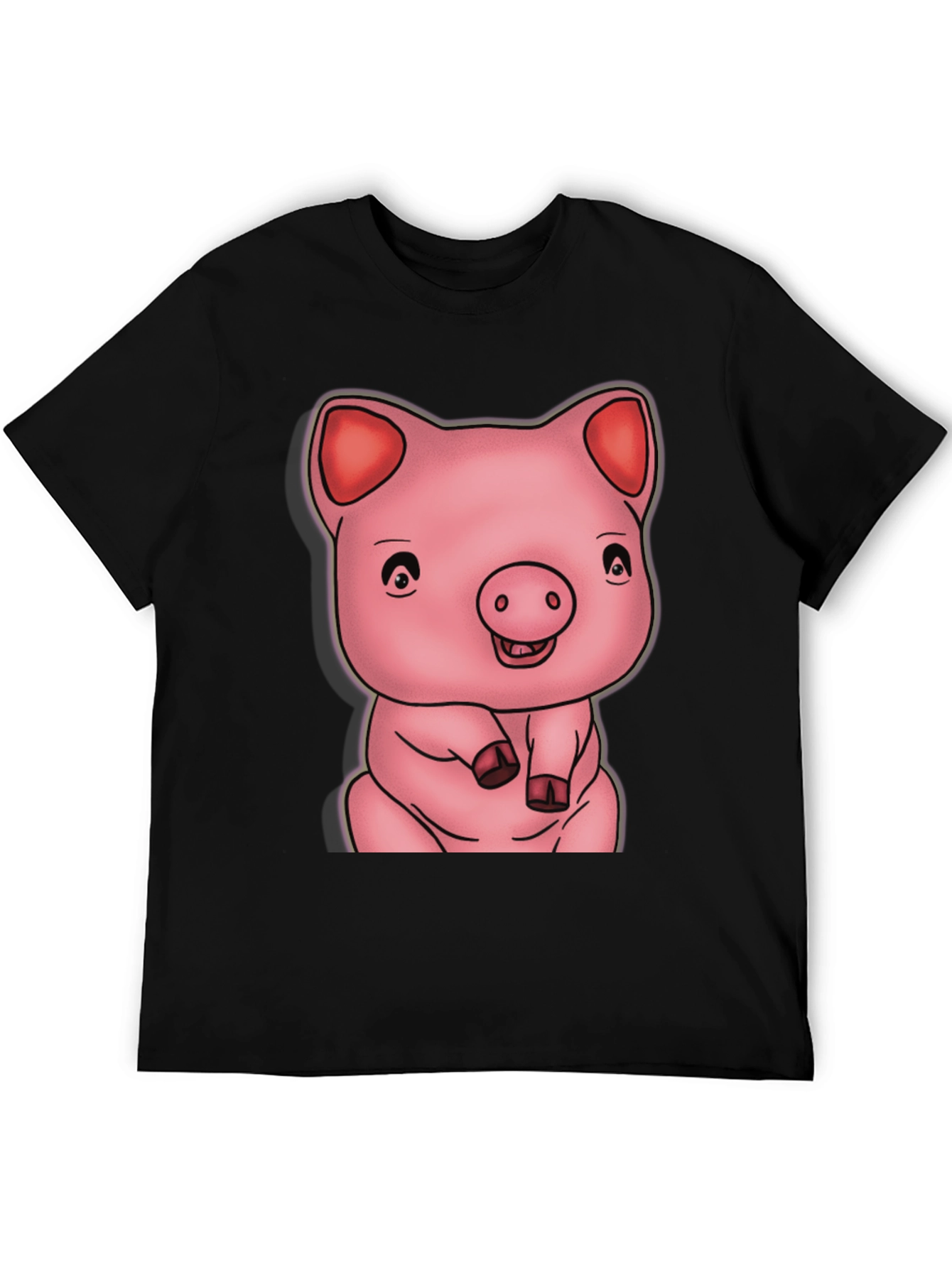 Cute Pig Graphic Black T-Shirt