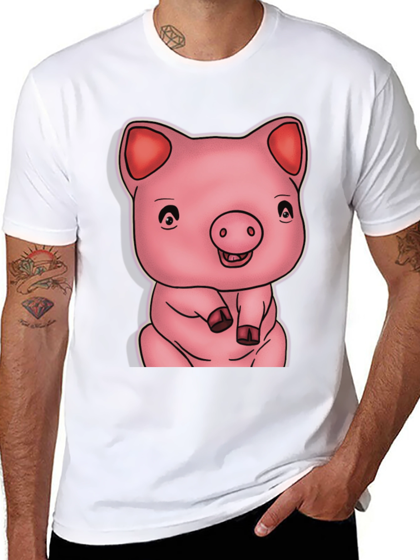 Cute Pig Graphic Black T-Shirt