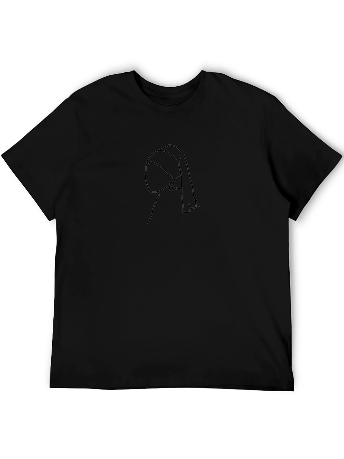 Minimalist Pearl Earring Black T-Shirt