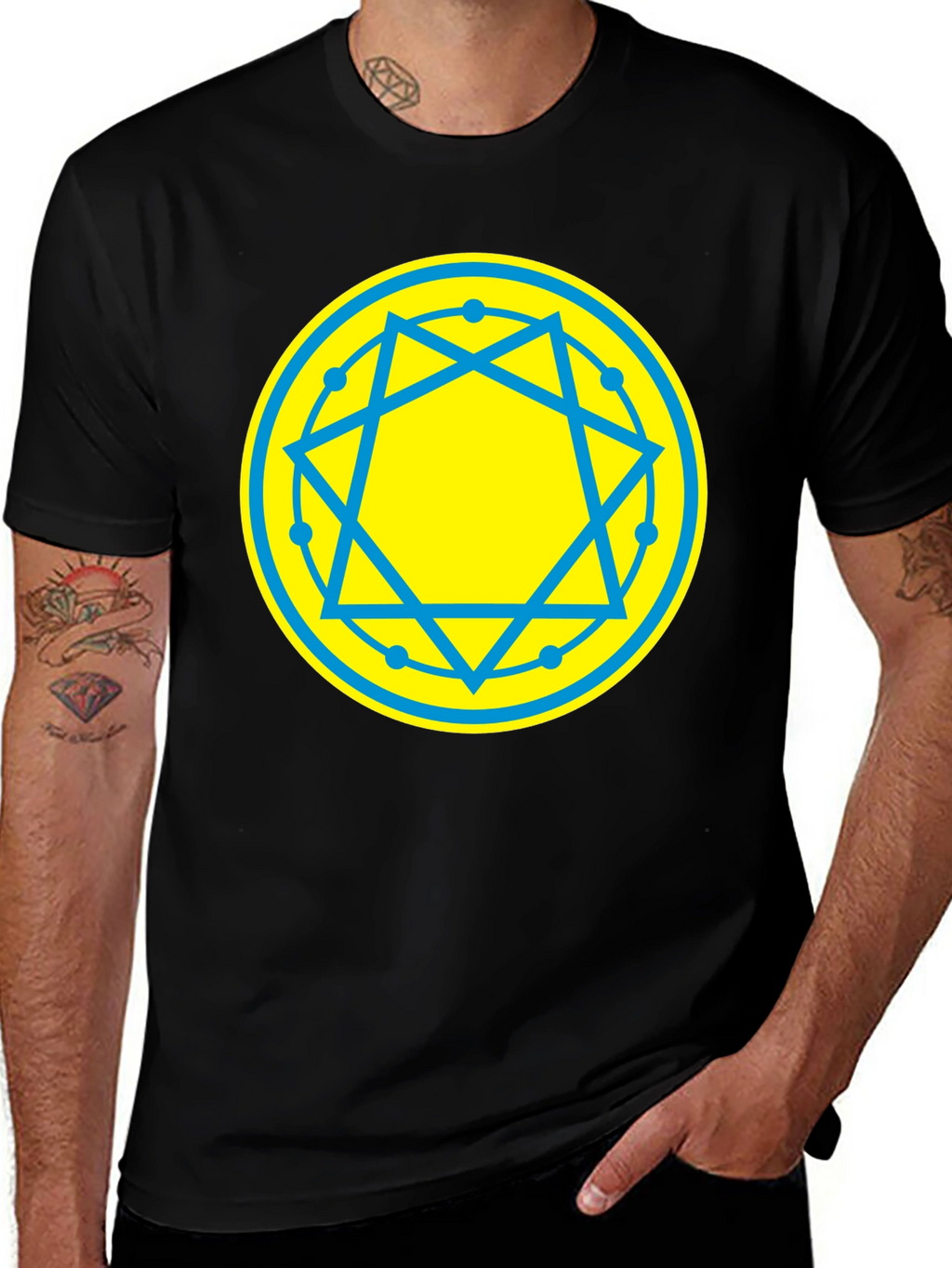 Geometric Symbol Tee - Black Cotton Blend T-Shirt