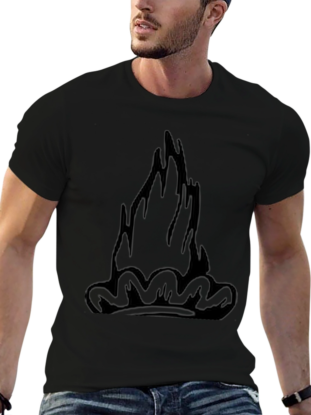 Black Tee with Graphic Flame Design