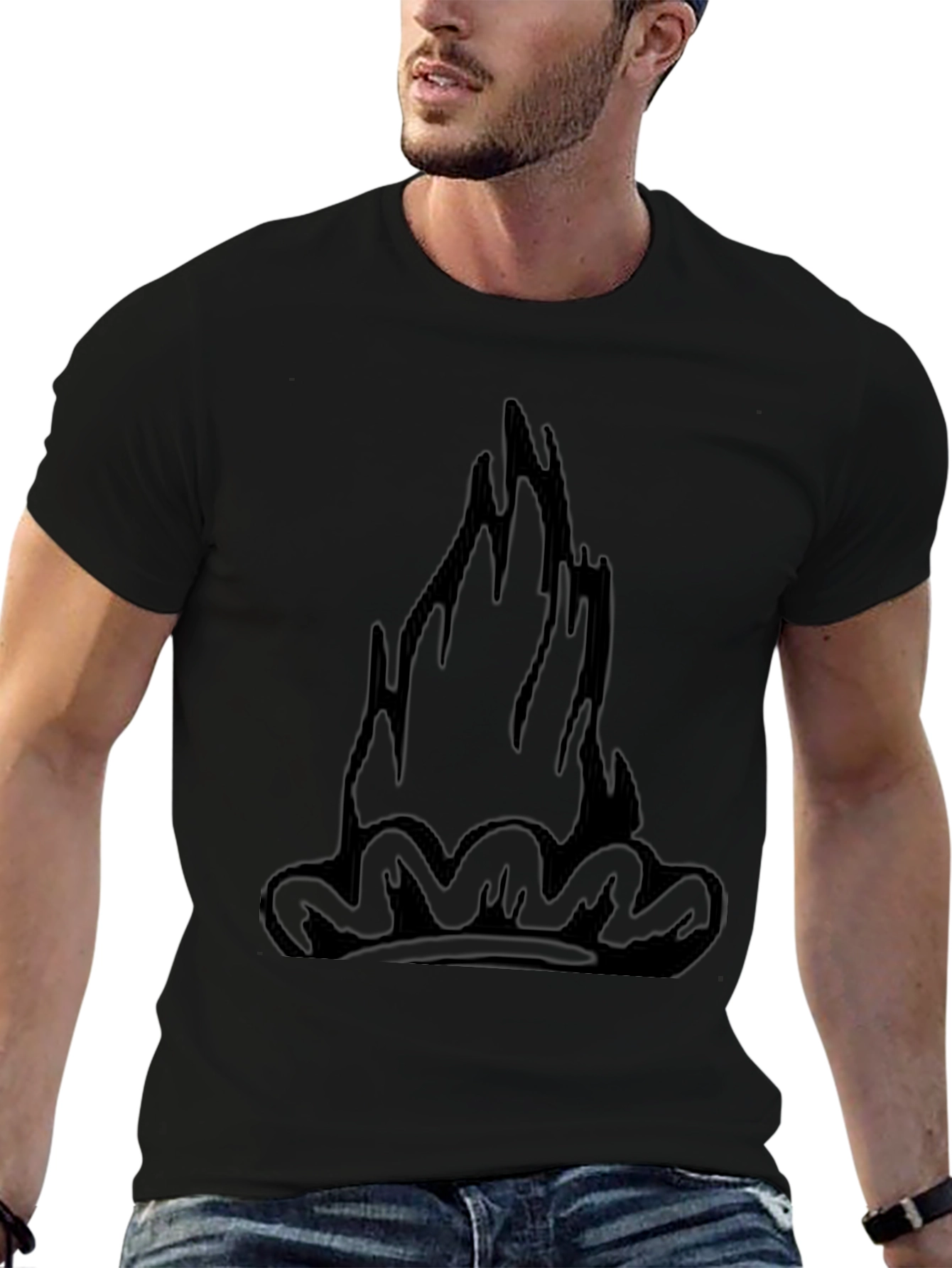 Black Tee with Graphic Flame Design