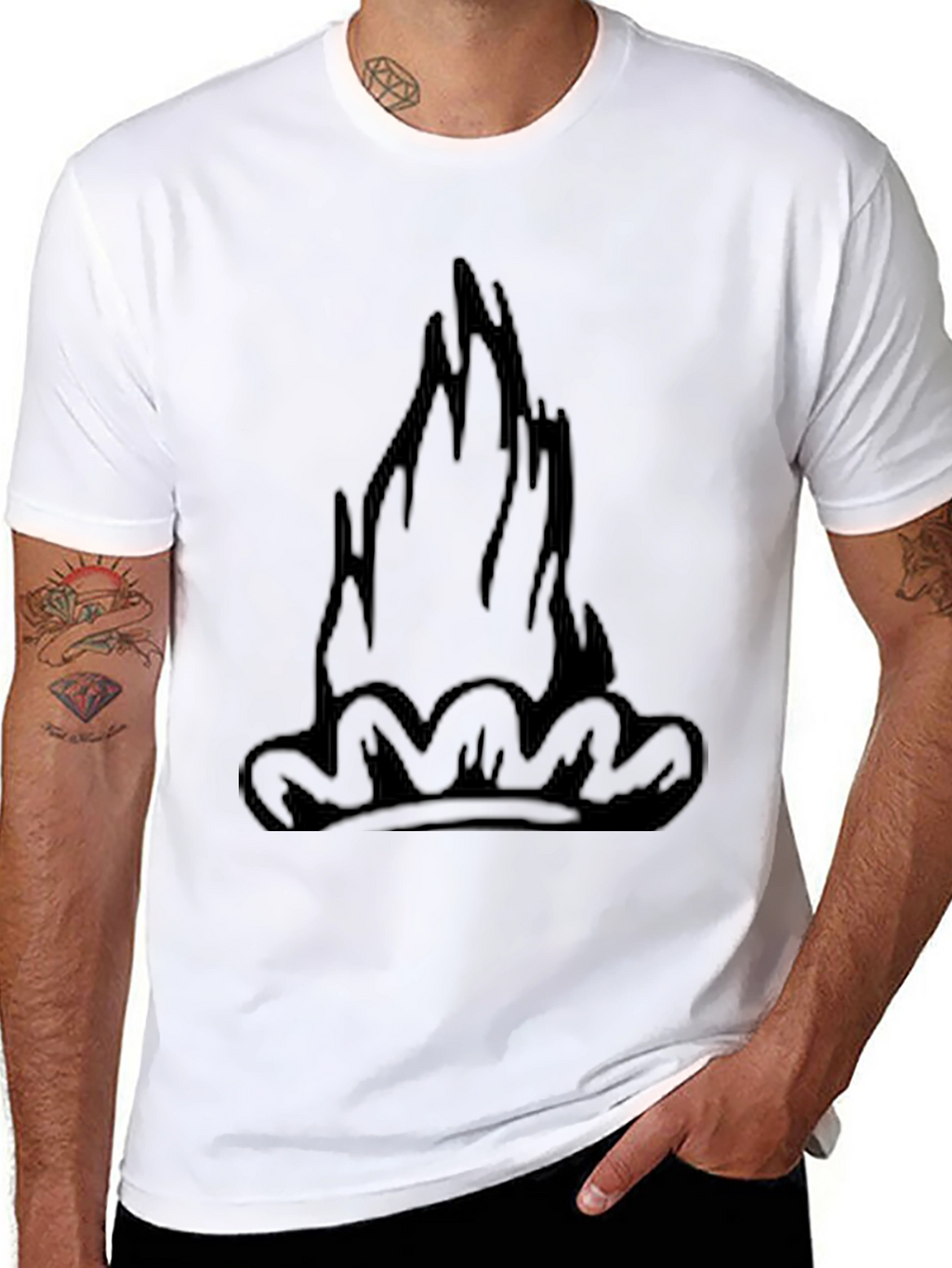 Black Tee with Graphic Flame Design